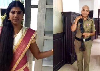 Kerala-Lady-Cop-Chopped-Long-Hair- Donate -Cancer-Patients-IFORHER