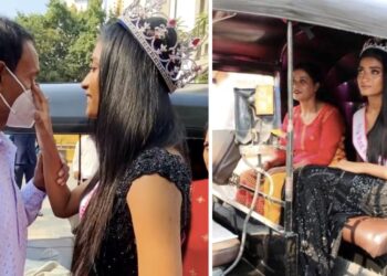 Manya-Singh-Miss-India-Arriving-Father-Auto-Ceremony