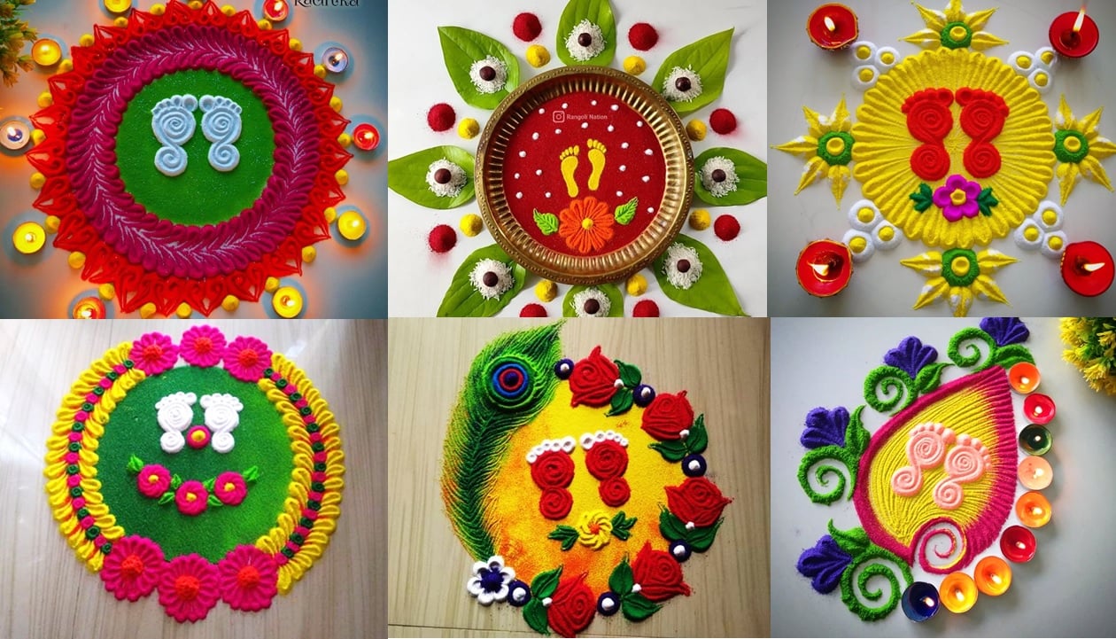 Easy Simple Lakshmi Puja Rangoli Ideas Laxmi Puja Rangoli Ideas