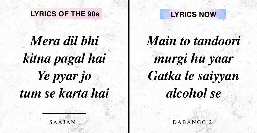 Bollywood Lyrics of 90s vs now