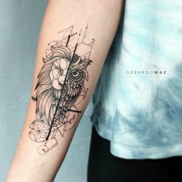 Owl with lion tattoo-10