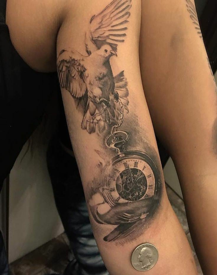 Dove and clock tattoo-44