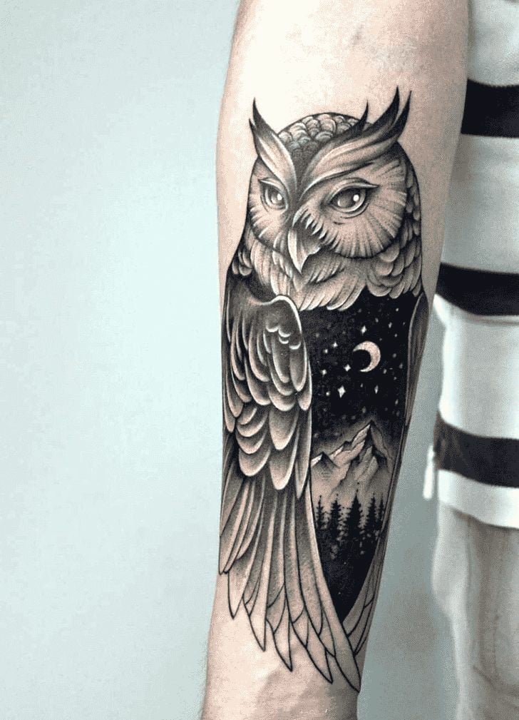 Owl and night scene tattoo-22
