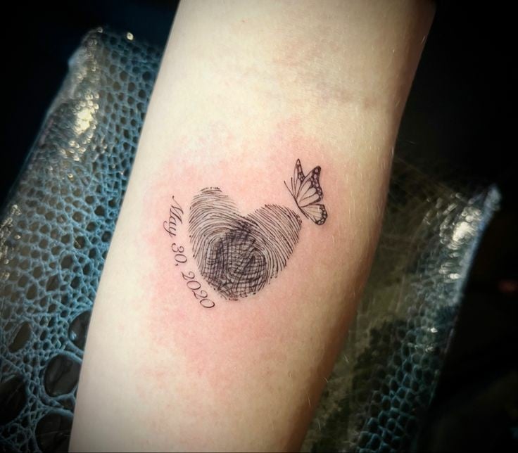 Fingerprint and butterfly memorial tattoo-04