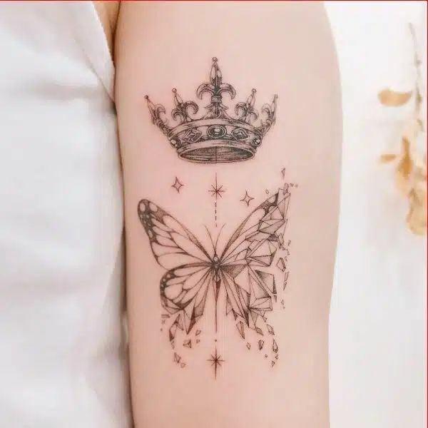 Crown, butterfly and star Tattoo -02