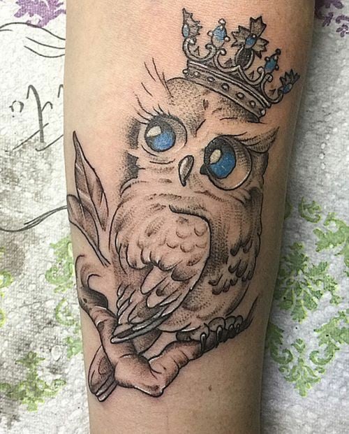 Owl with crown tattoo-24