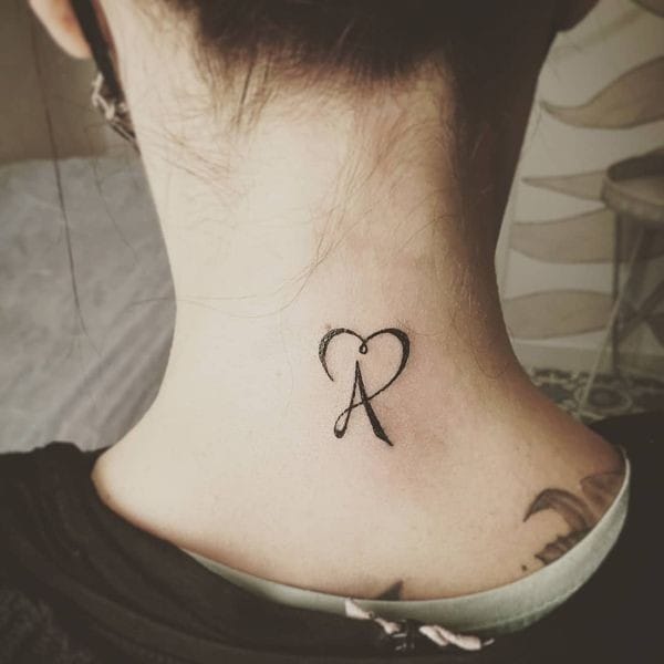 A letter tattoo on neck