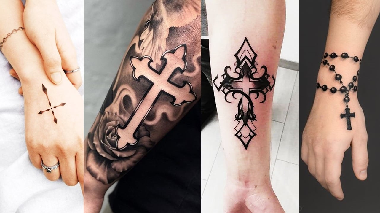 cross tattoo side wrist