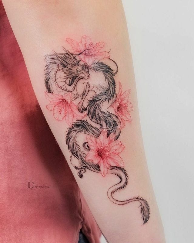 Dragon and cherry blossom tattoo