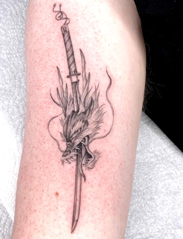 Dragonfire sword tattoo