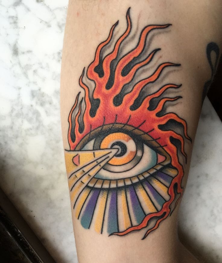 Flame eye tattoo