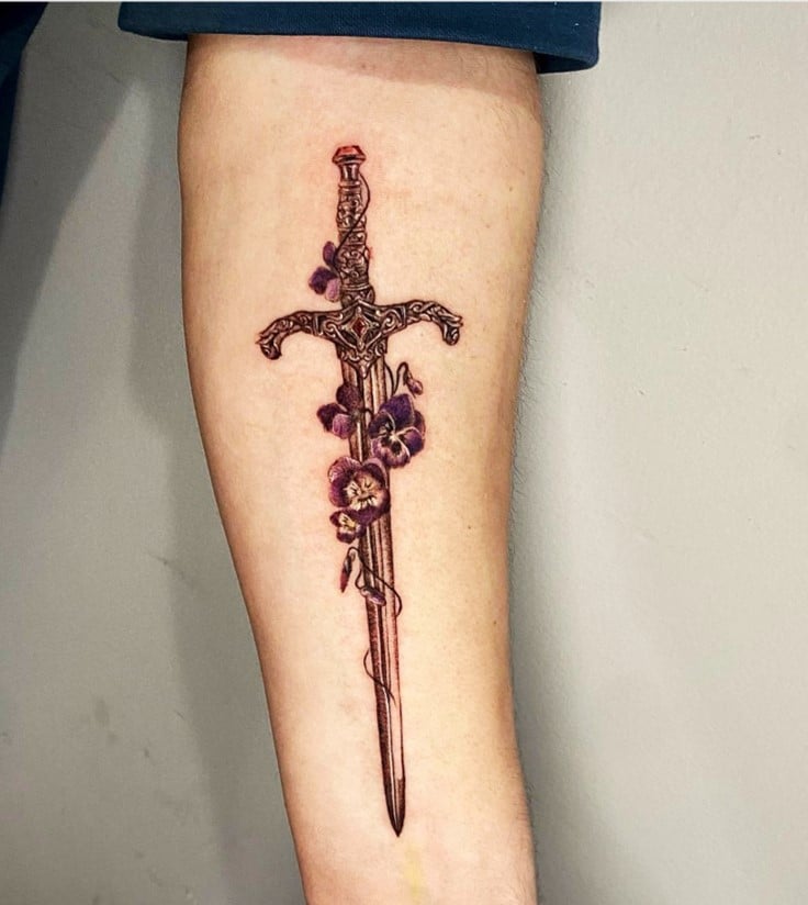 Floral sword tattoo