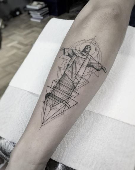 Geometric Jesus tattoo