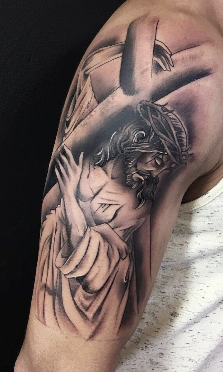 Jesus carrying the cross tattoo