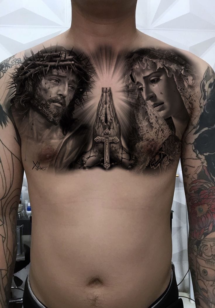 Jesus tattoo on chest