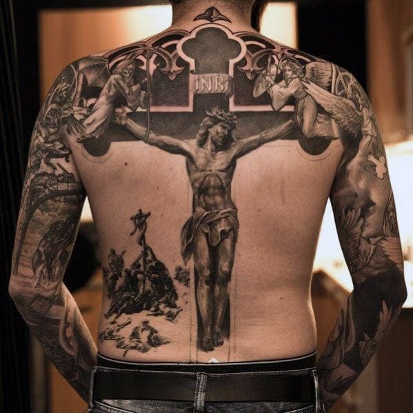Jesus with a Celtic cross tattoo