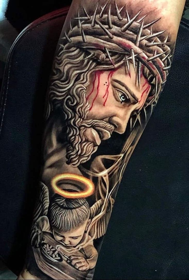 Jesus with a child tattoo