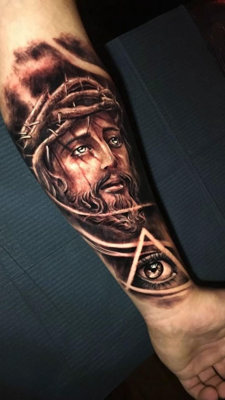 Jesus with a eye tattoo