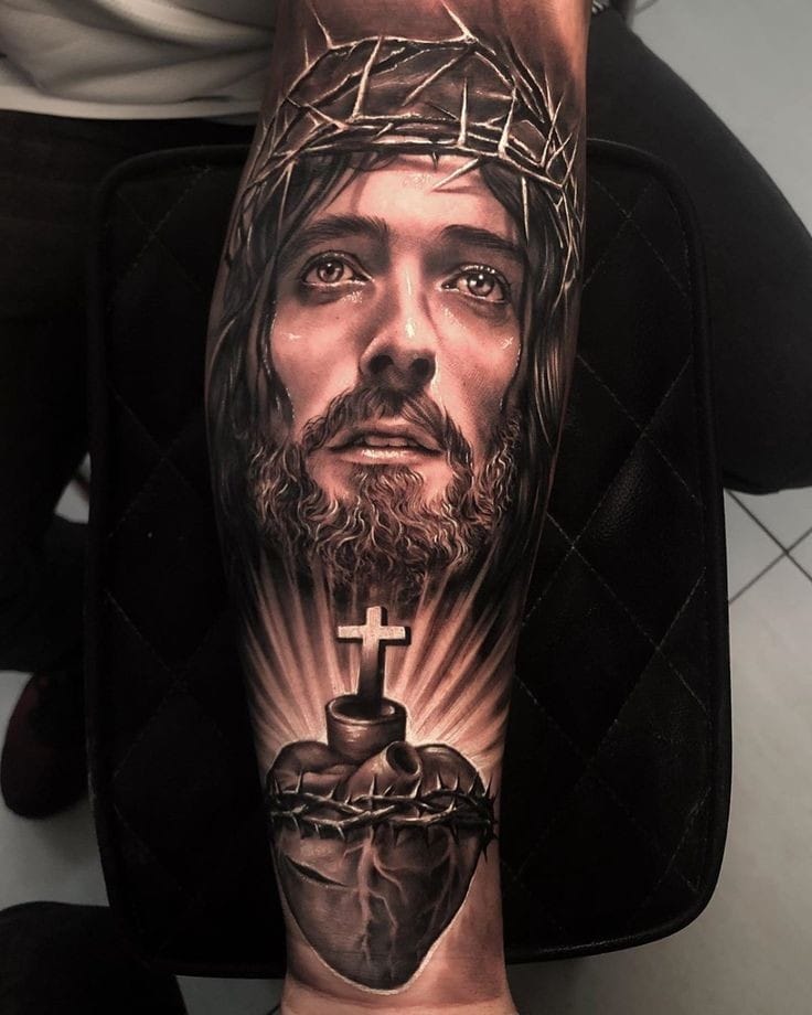 Jesus with a heart tattoo