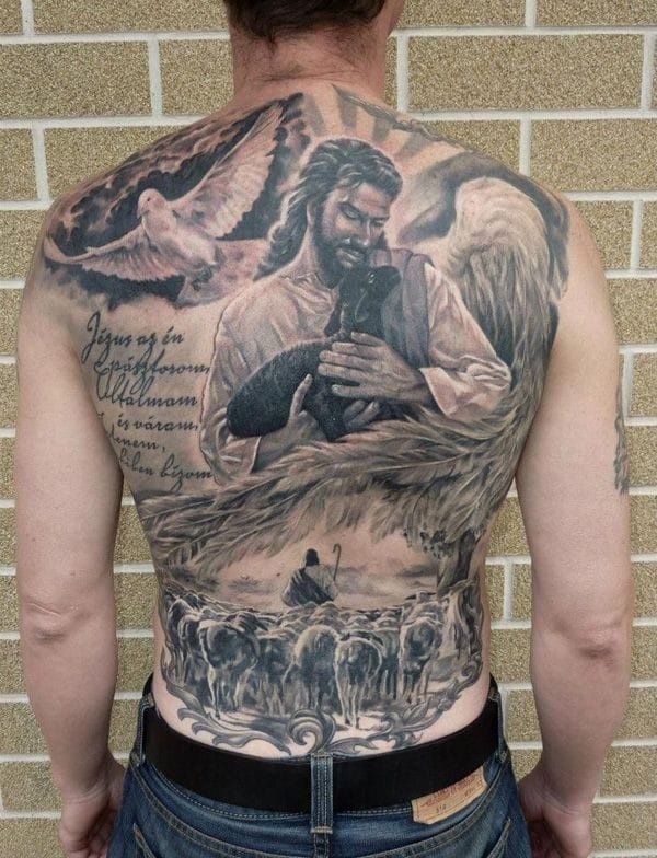Jesus with a lamb tattoo