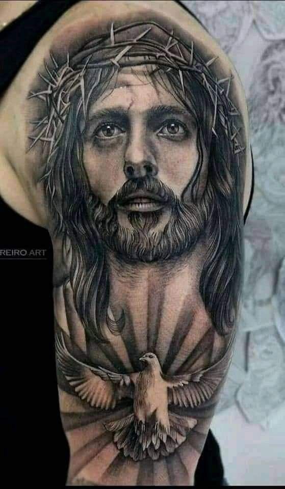 Jesus with dove tattoo