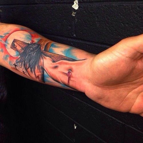 Jesus with watercolor effect tattoo