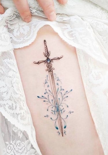 Sapphire blue sword tattoo