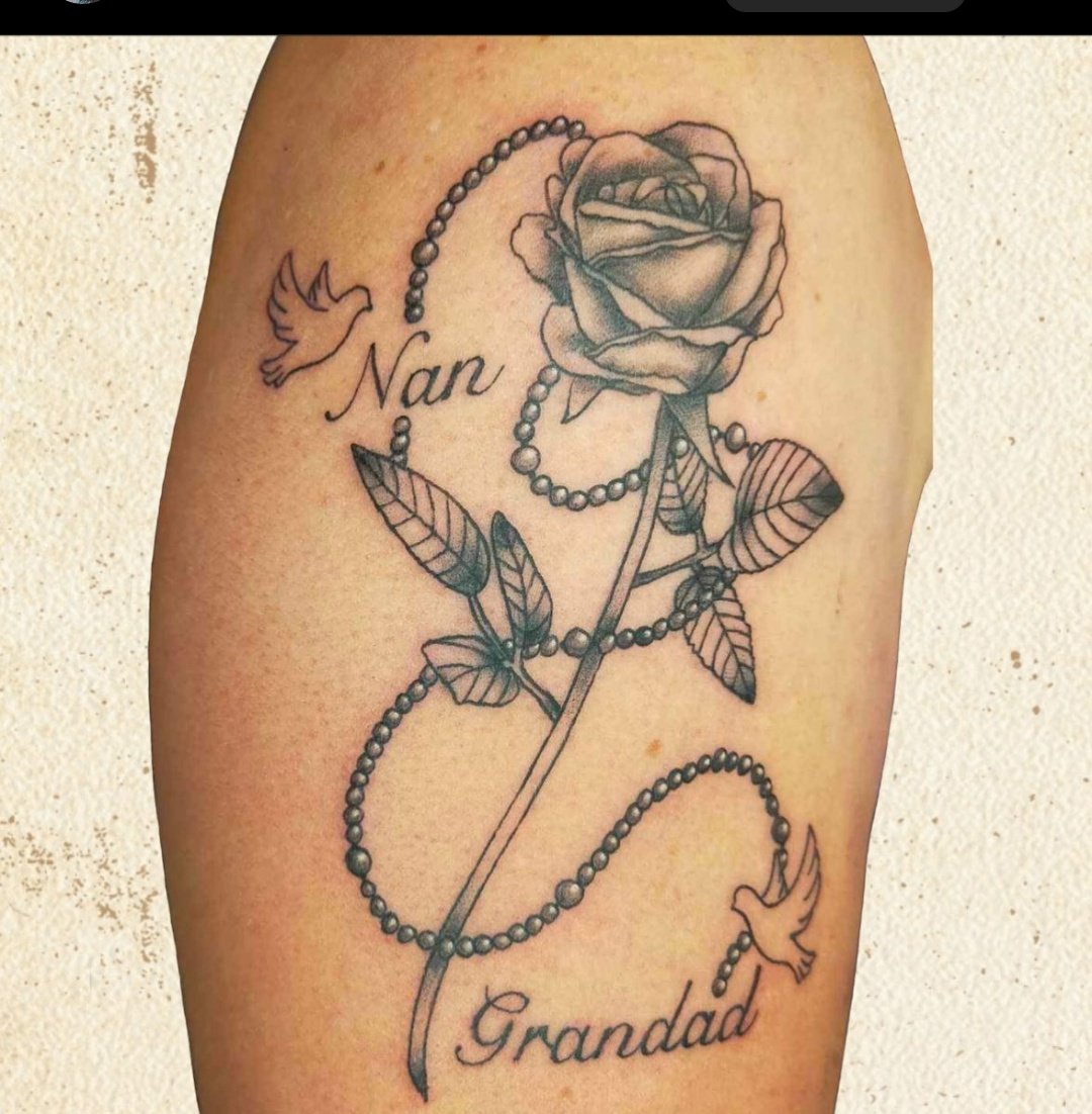 Rose,pearl and bird tattoo-40