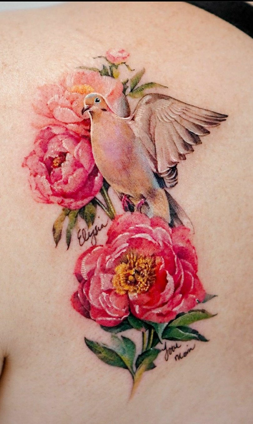 Dove and peony Tattoo-27