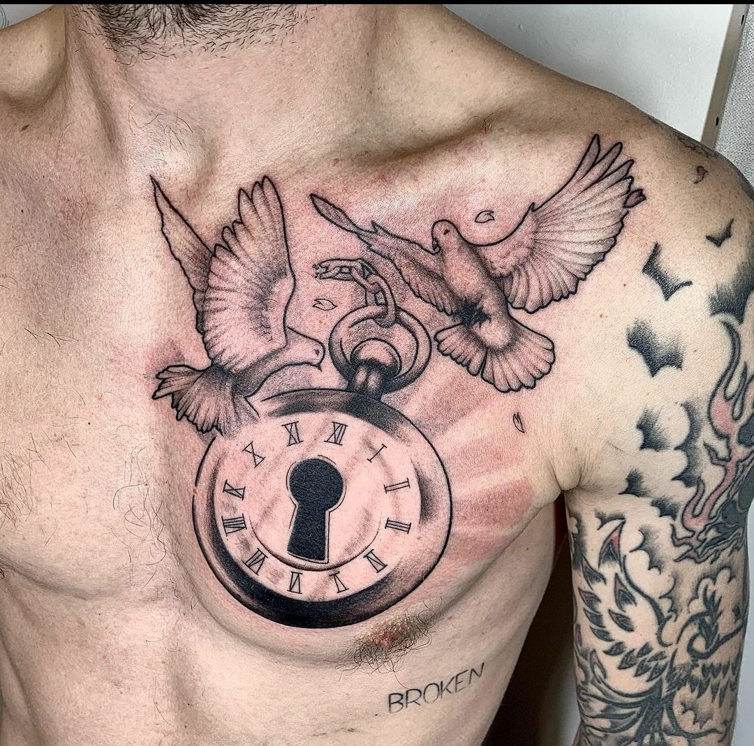 Clock and dove Tattoo-29