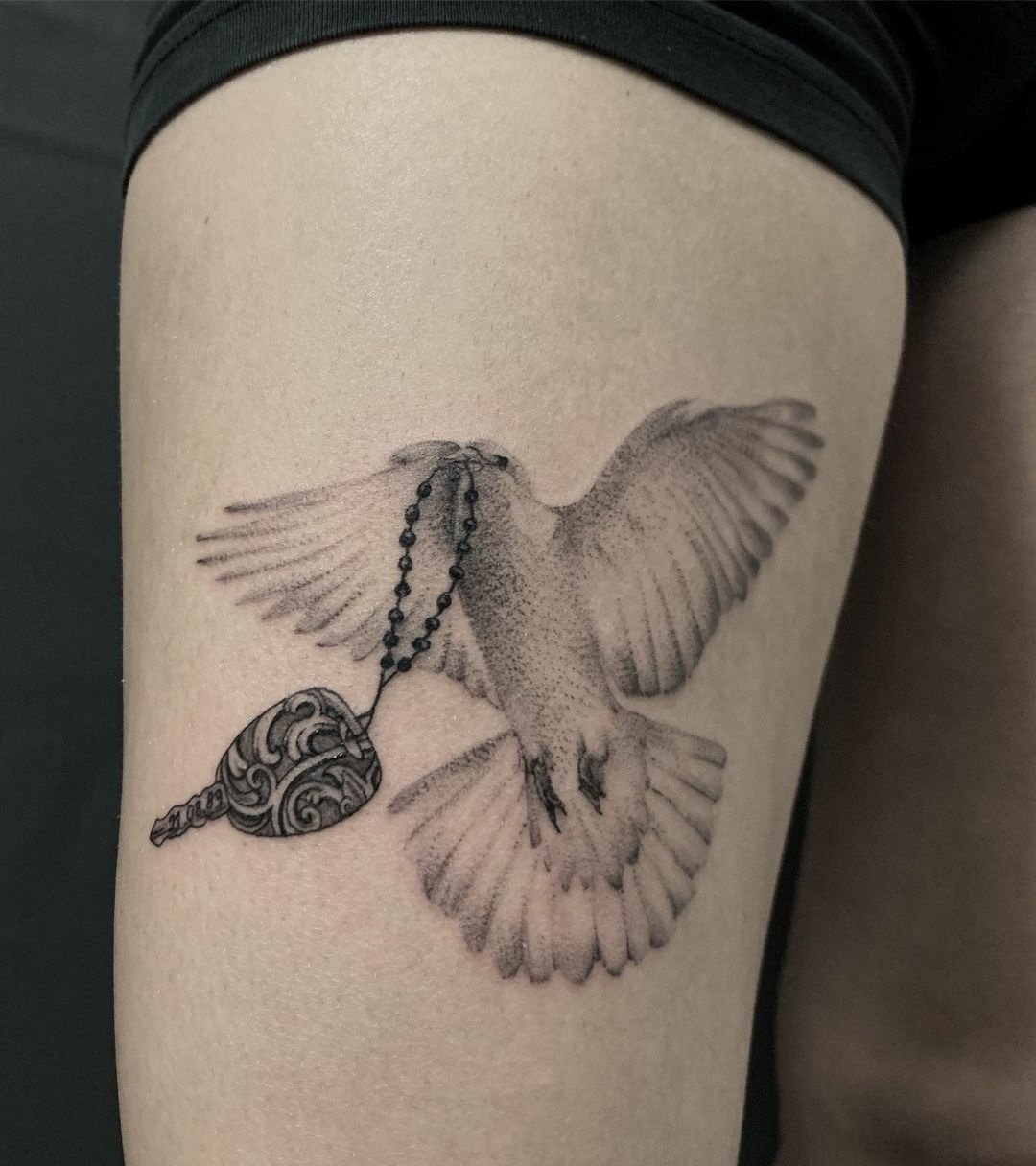 Dove and key Tattoo-49