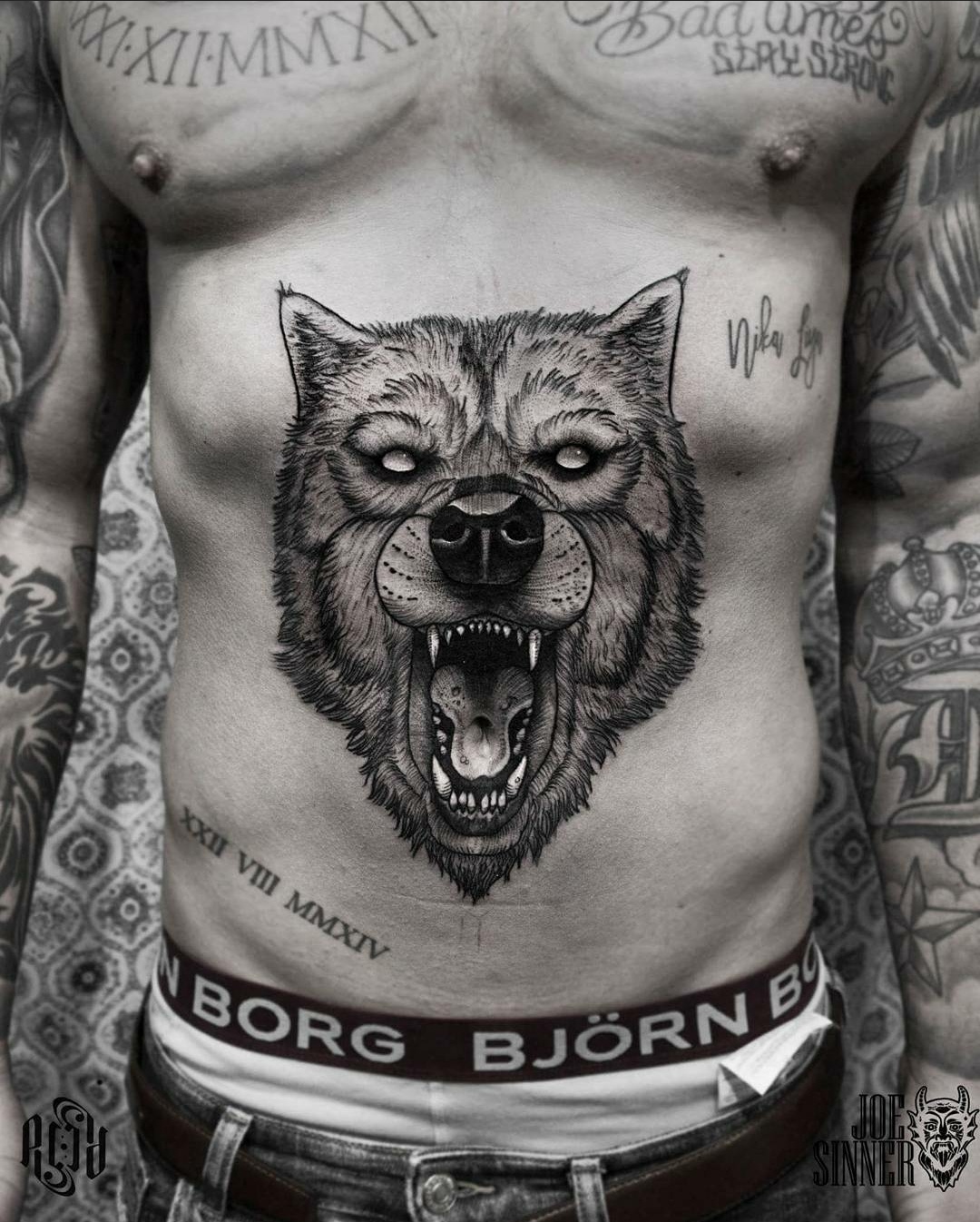 Wolf Stomach Tattoo-27