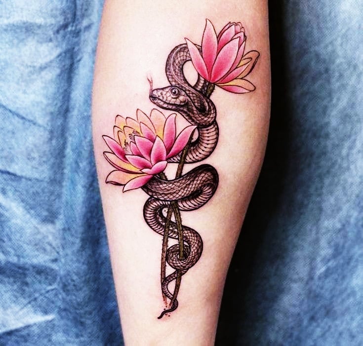 Snake Lotus Wrist Tattoo
