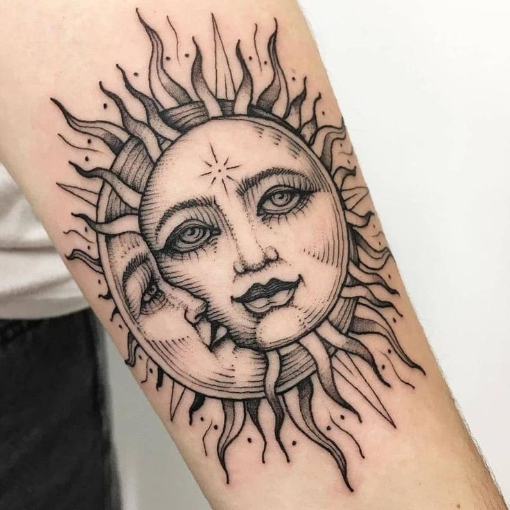 Sun and moon arm tattoo for women