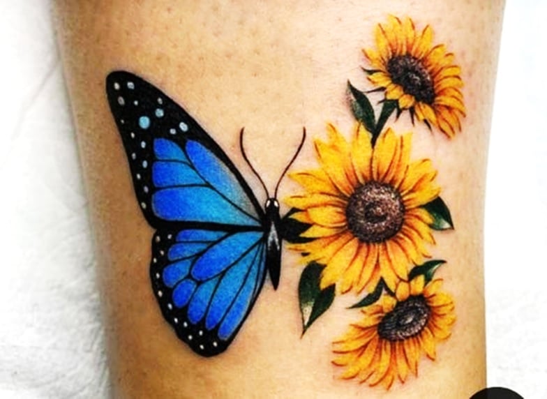 Sunflower With Butterfly Tattoo