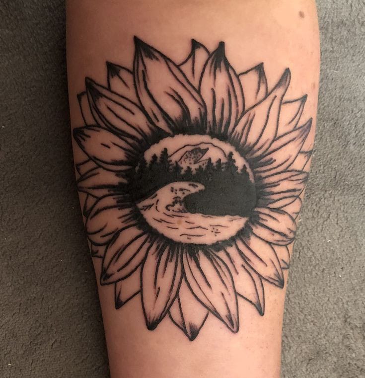 Sunflower with waves tattoo