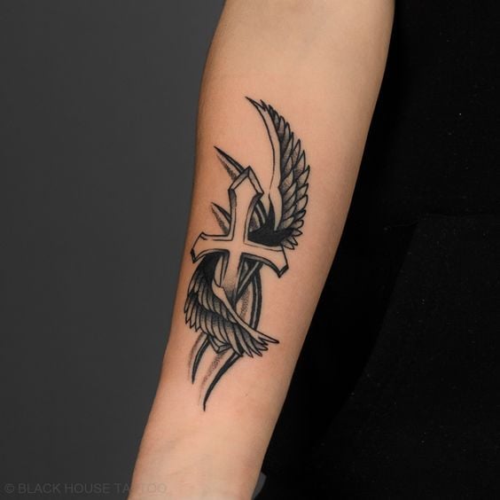 Wings Cross Tattoo