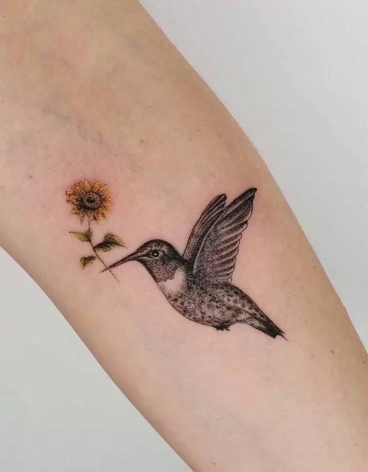 Bird with sunflower Tattoo-35