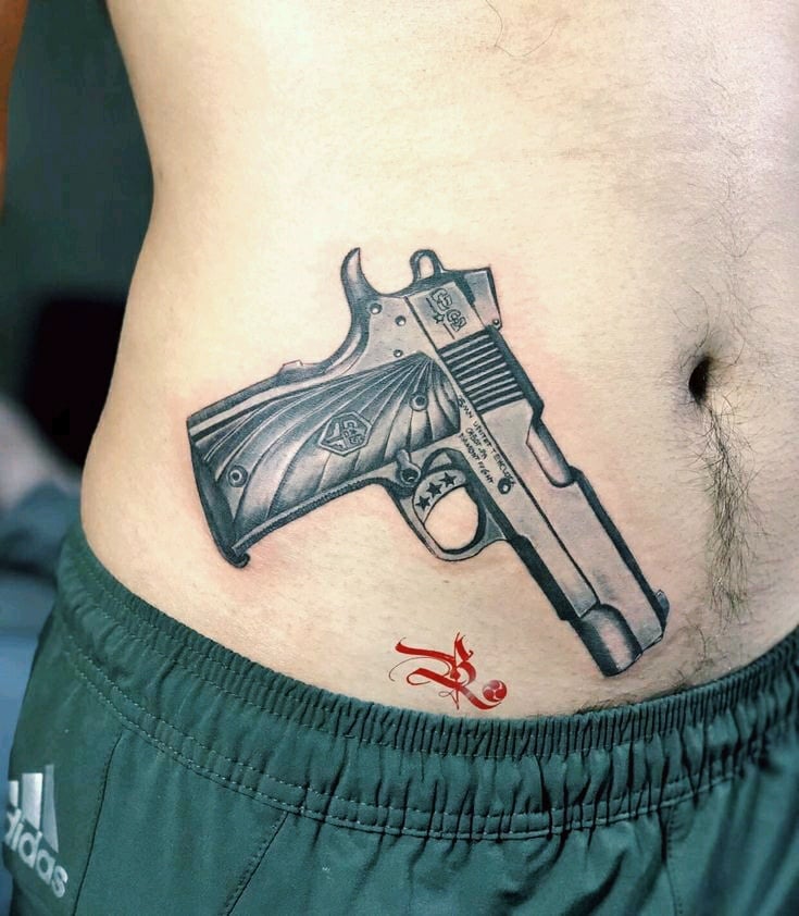 Gun Stomach Tattoo-24