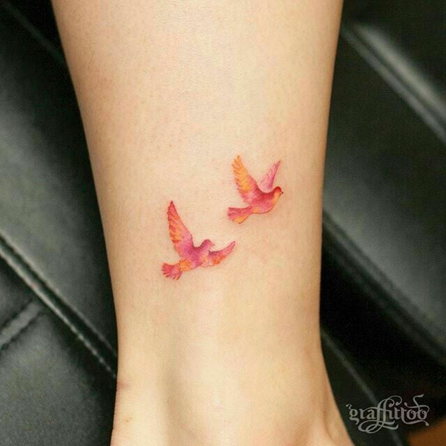Pink and yellow dove Tattoo-20