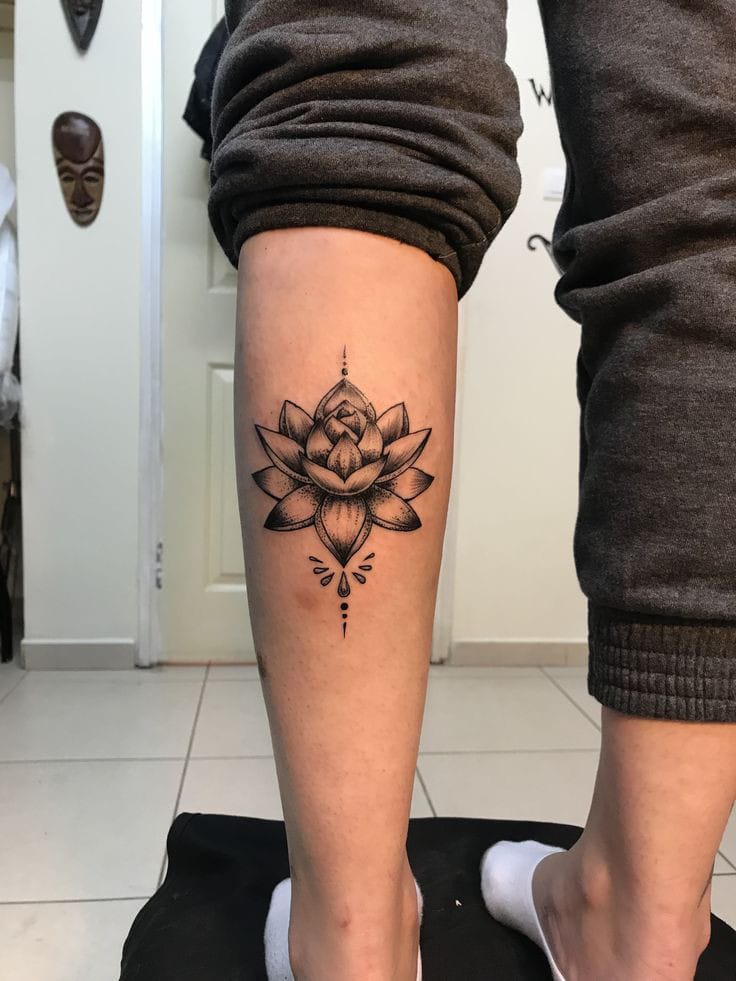 lotus calf tattoo