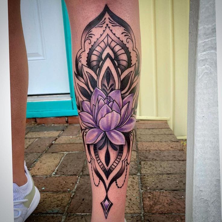 lotus element leg tattoo men