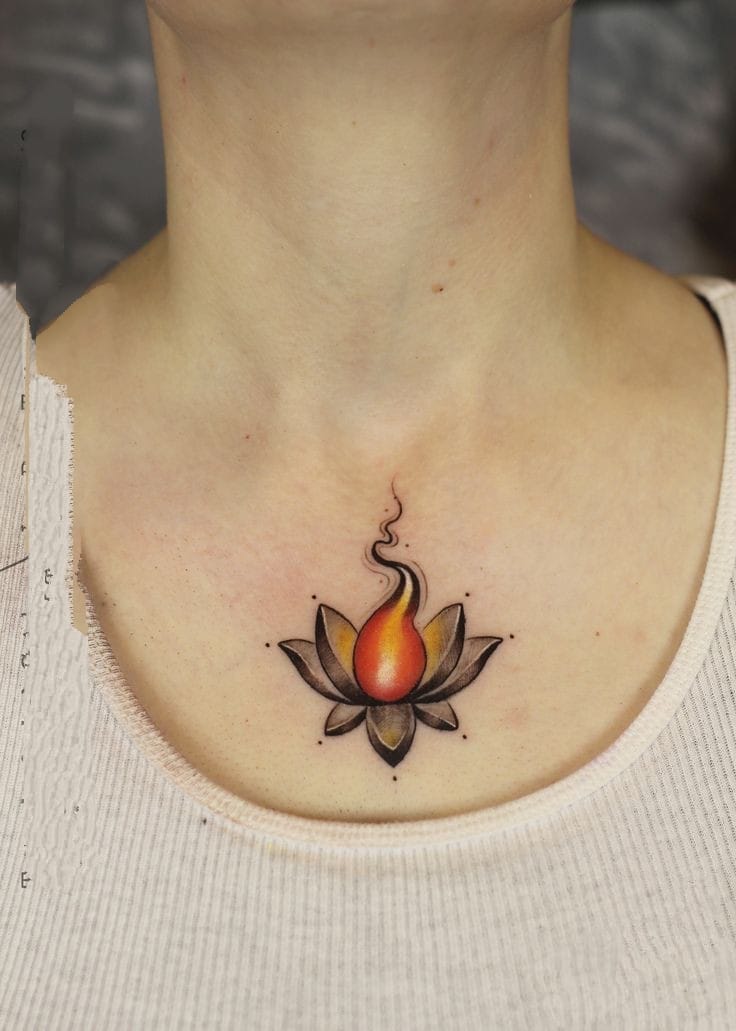 lotus flower on fire tattoo