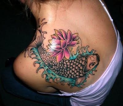 lotus flower with koi fish tattoo