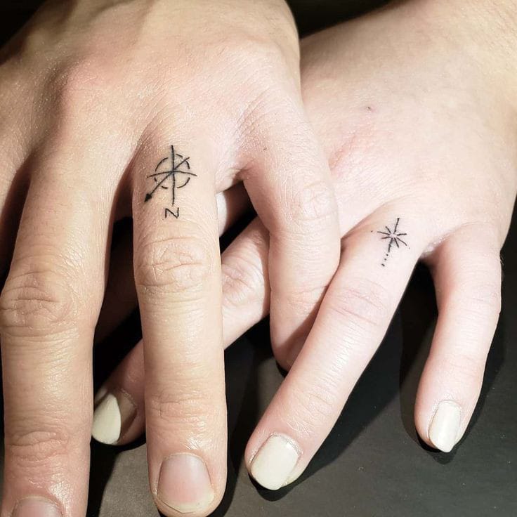 microscopic compass finger tattoo