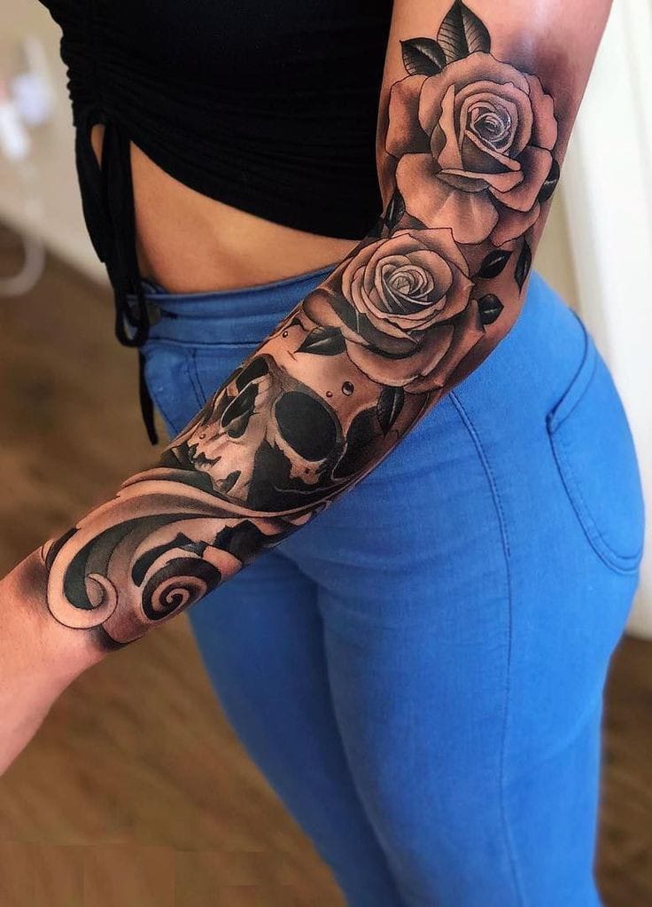 roses arm tattoo for women
