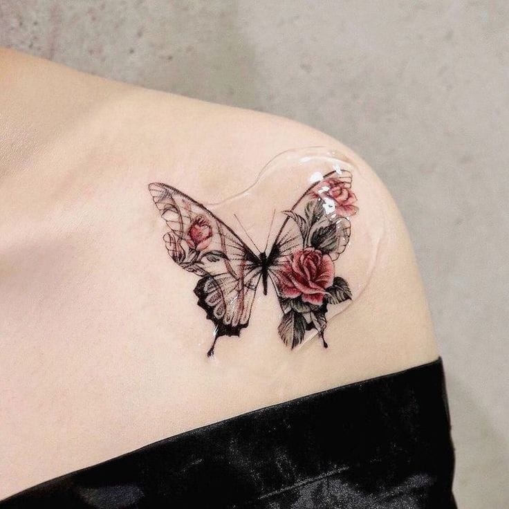 rose butterfly tattoo