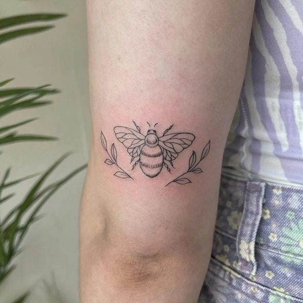 Bee tattoo with leaves-38