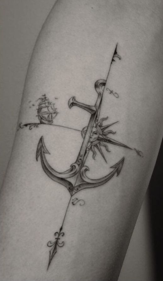 Anchor And Sun Tattoo