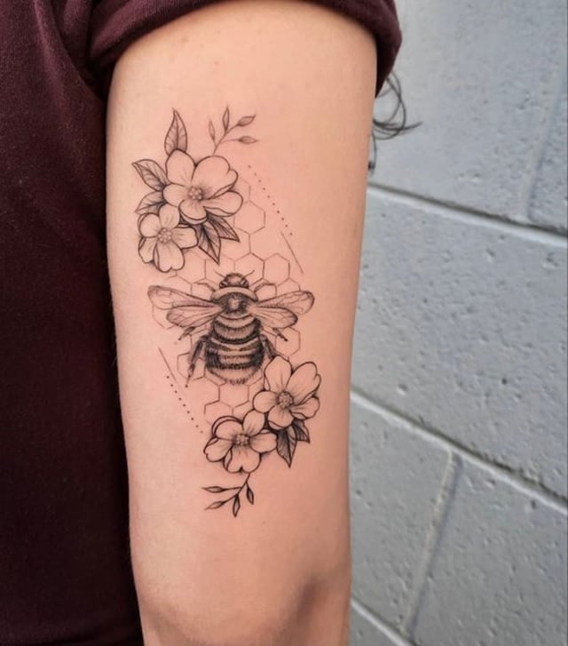 Bee With FLowers Tattoos